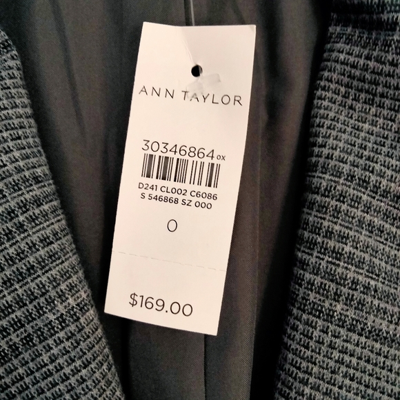 NWT Sz 0 Ann Taylor Gray Check Plaid Blazer - Picture 3 of 15